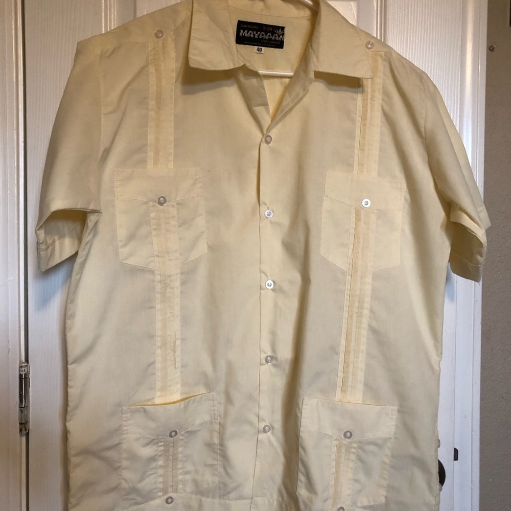 Maya Men's Light Yellow Short Sleeve Shirt Jacket